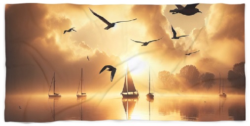 Sunrise Seagulls Beach Towels