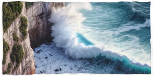 Waves On Cliffs  Beach Towels