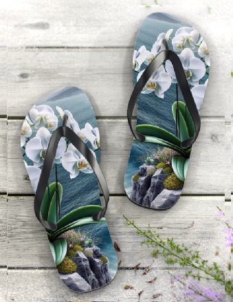 Orchids Over the Sea Flip Flops
